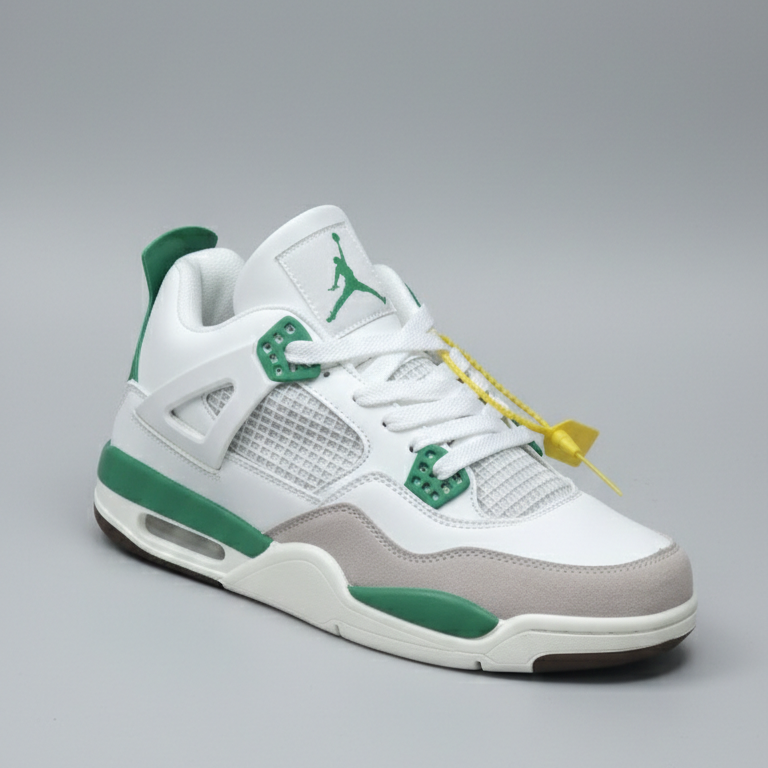 Men’s White & Green Mid-Top Sneakers | Stylish Lace-Up Casual Shoes