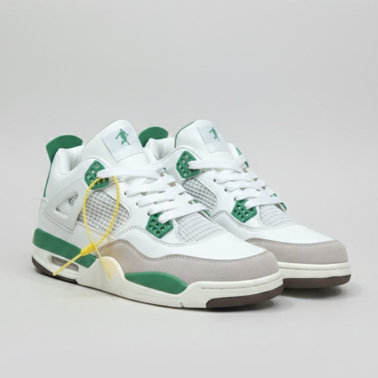 Men’s White & Green Mid-Top Sneakers | Stylish Lace-Up Casual Shoes